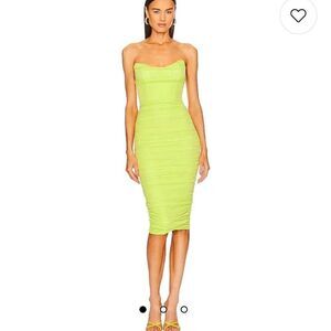 Michael Costello X Revolve India Lime Green Ruched Midi Dress Bodycon Size XL